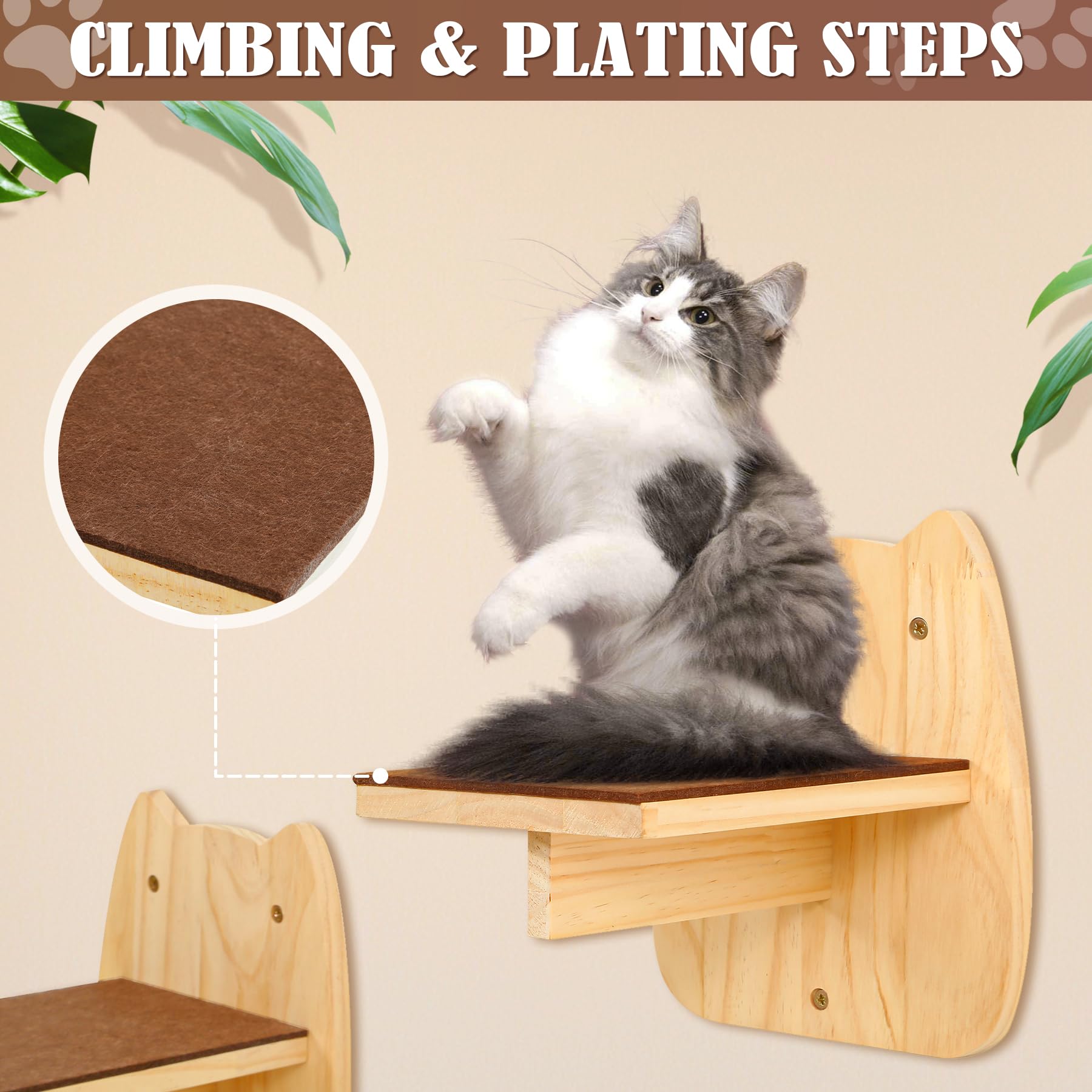Calmbee Cat Wall Shelves, Cat Wall Furniture 70'' Cat Bridge Wall Mount Cat Perch Wooden Hammock Cat Tree Cat Climber Cat Cloud